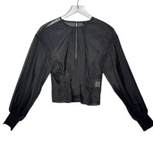 NBD Black Mesh Peplum Women’s Layering Blouse Sz S